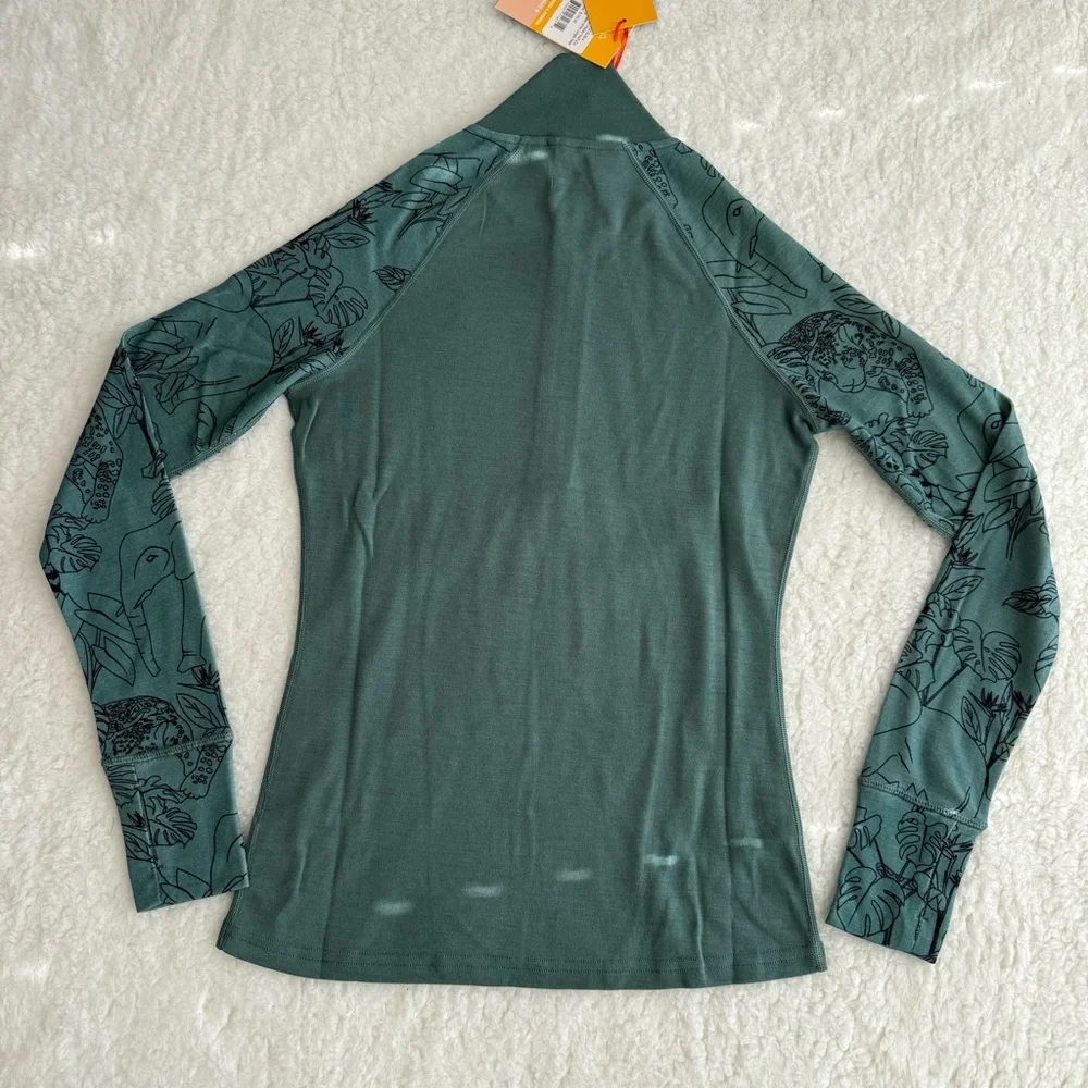 Wild Rye Hailey Half Zip Green Long Sleeve Women's Top, 100% Merino Wool, Size 4 - Picture 2 of 8